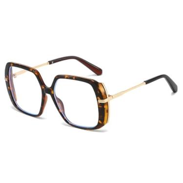 Imagem de Armação de óculos feminina grande quadrada (estampa de leopardo)