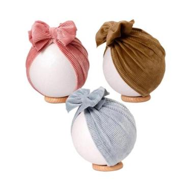 Imagem de Conjunto De 3 Peças De Chapéu De Bebê Em Corduroy Com Laço Para Menina