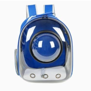 Imagem de Mochila Bolsa para Pet Transparente Visão Panorâmica para Gato Ou Cachorro Confortável e Pratica (Azul)
