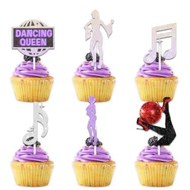 Imagem de 18 peças, silhueta de glitter, retrô, rainha dançante, enfeite de cupcake Cheer to Vintage anos 70, bola de discoteca, tema musical, despedida de solteira, decoração de festa de casamento para homens