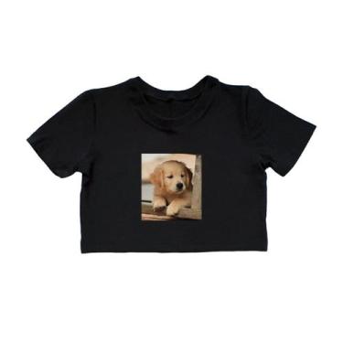 Imagem de Blusa Cropped Camisa Infantil Menina 100% Algodão Manga Curta Cachorri