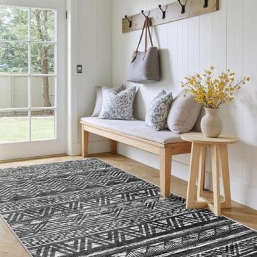 Imagem de Tapete lavável para área de entrada 3x5: Tapete moderno marroquino pequeno tapete antiderrapante macio para sala de estar, tapete fino para cozinha, sala de jantar, quarto, decoração de escritório