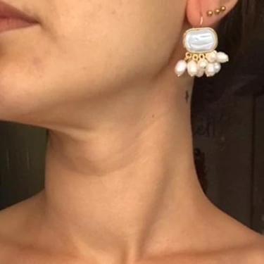 Imagem de 2 peças de brincos femininos requintados quadrados de pérolas falsas estilo boêmio para praia e férias ao ar livre