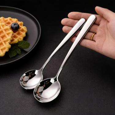 Imagem de Colheres de aço inoxidável com alças longas colher de sopa redonda colher de sopa utensílios de mesa para cozinha doméstica para colher de sobremesas (1 peça pequena)