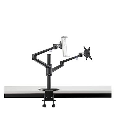 Imagem de Suporte para monitor OL-3T de liga de alumínio 3 em 1, altura ajustável, braço duplo, 17-32 polegadas + suporte para laptop de 10-17 polegadas + suporte de 14 polegadas (preto)