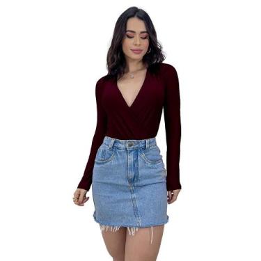 Imagem de Body Blusa Feminina Manga Longa Transpassado Decote Cruzado - SWISS BO
