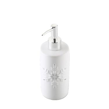 Imagem de CZCZC Dispensador de sabão para bancada de cerâmica com design de floco de neve com design de floco de neve branco sabonete líquido recarregável sabão para lavar louça
