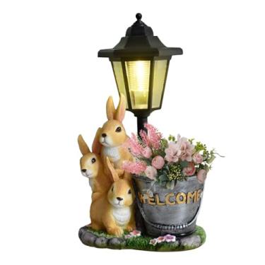 Imagem de Escultura Solar para Jardim,Bem-vindo em Resina com Tema de Coelho - Figura de Exterior com Luz Solar - para Páscoa Aniversário Festa de Inauguração de Casa Celebração Jardim Quintal Relvado Alpendre