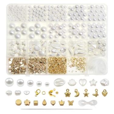Imagem de TOAOB 790 peças de pérolas brancas para fabricação de joias 4 mm a 12 mm kit de pérolas falsas redondas de plástico solto com espaçador dourado e contas irregulares para fazer pulseiras, artesanato