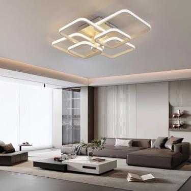 Imagem de Luminária de teto LED moderna para sala de estar, 3000k-6500k, dimerizável, com controle remoto, branca, 80w, quadrada, para quarto, cozinha, sala de jantar e escritório (6 lâmpadas).