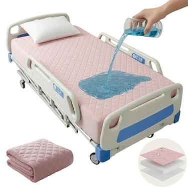 Imagem de 1 lençol impermeável para cama de hospital, reutilizável, macio, respirável, protetor de colchão 91 cm × 203 cm × 23 cm, elástico em toda a volta, lavável na máquina para idosos e incontinência (rosa)