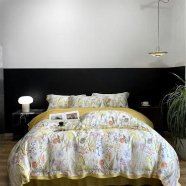 Imagem de Jogo de cama com estampa de rosas, macio e sedoso ao toque, estilo 6, tamanho Queen (200x230cm), 4 peças. Inclui capa de edredom e lençol.