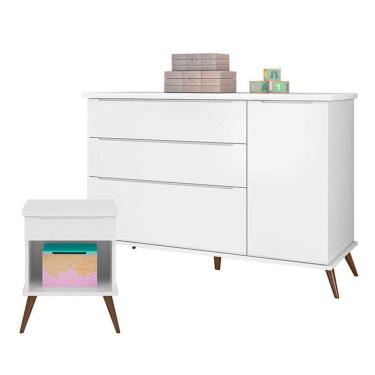 Imagem de Cômoda Infantil Com Porta E Mesa De Apoio Alice Branco Acetinado - Phoenix