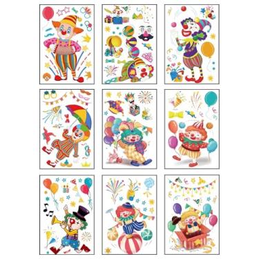 Imagem de Threetols 9 folhas de adesivos de janela de carnaval de circo, adesivos de janela dupla face de parque de diversões de palhaço reutilizáveis estáticos coloridos adesivos para porta de vidro, decoração