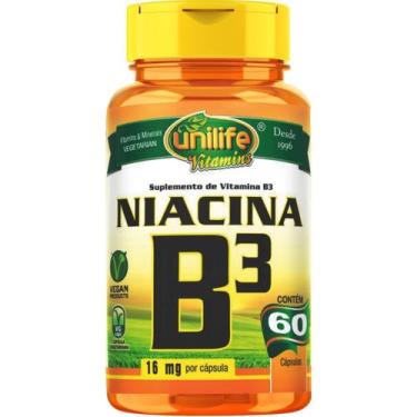 Imagem de Vitamina B3 Niacina Vegano 500mg Puro 60 Caps Unilife, sem sabor