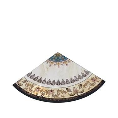 Imagem de Tapete de chão em forma de ventilador de canto de cozinha retrô padrão de flor de PVC tapete de pé absorve água antiderrapante tapete escuro (branco, 80 x 80 cm)