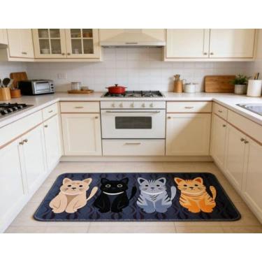 Imagem de DYBADYSA 1 tapete retangular cinza com estampa de gato adorável para escada, banheiro, quarto, sala de estar, banheiro, cozinha, decoração de casa, tapetes (50 x 80 cm)