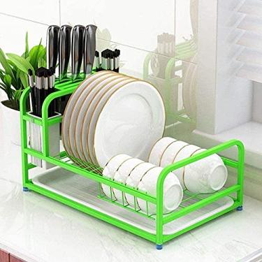 Imagem de U5GAAALPPQ9 Escorredor de pratos de aço inoxidável 304 prateleira de cozinha suporte de talheres bandeja de drenagem de cozinha rack de drenagem (cor: verde)