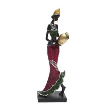Imagem de Ｂｅｓｇａ Escultura de arte africana, estatueta de tribal vintage em resina, ornamento para sala de estar, estante, casa de campo, inauguração de casa, Vestido Rosa