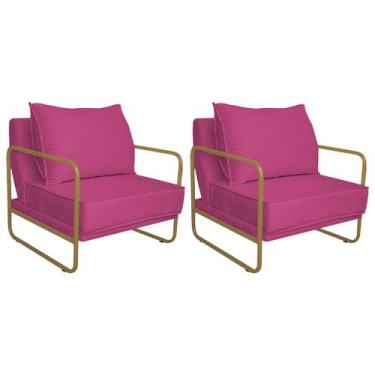 Imagem de Kit 02 Poltronas Sevilha Base de Ferro Dourado Suede - Doce Sonho Móve