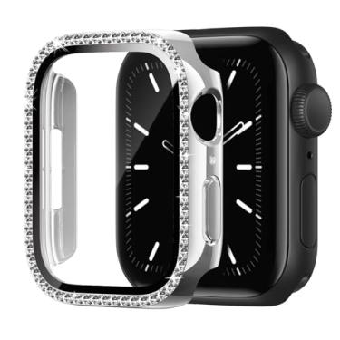 Imagem de Capa compatível com Apple Watch com protetor de tela para Apple Watch 38-49 mm séries 1-11/SE/Ultra, capa protetora com strass de cristal brilhante para mulheres iWatch (prata, 45 mm)