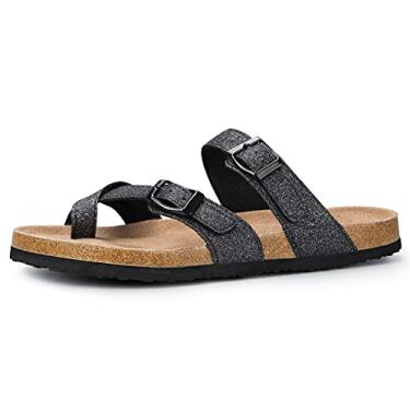 Imagem de mysoft Sandália feminina de cortiça, sandália deslizante com fivela dupla + suporte de arco confortável, Glitter, 11