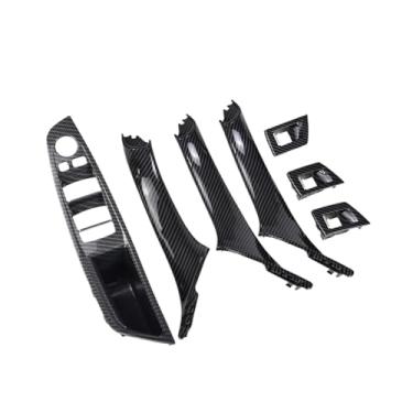 Imagem de 7 pçs volante à direita rhd Compatível com bmw série 5 f10 f11 520 525 preto interior do carro maçaneta da porta painel interno puxar guarnição capa braço(Model B Carbonfiber)