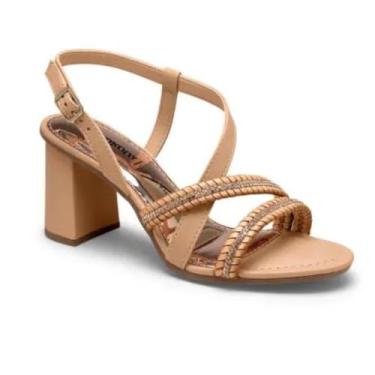 Imagem de Sandália Feminina Dakota Salto Bloco 8cm Tiras Trançadas Linda Elegante (Bege, BR, Adulto, Numérico, 36)