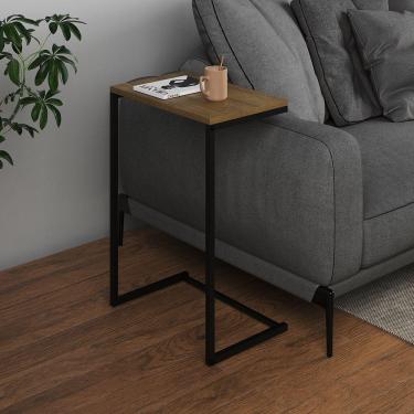Imagem de Mesa Lateral De Apoio Industrial Sofá Charmme Ferro Preto E Tampo Freijó