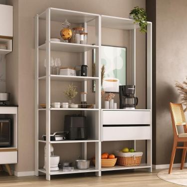 Imagem de Armário De Cozinha Modulada Compacta 135cm 2 Peças Com 2 Gavetas Multimóveis Mp2284 Branco