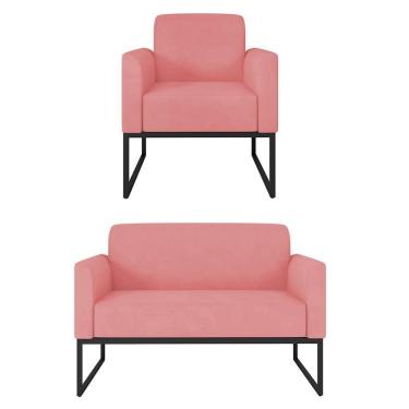 Imagem de Kit Namoradeira E 1 Poltrona Base Industrial Preta S17 Rosê