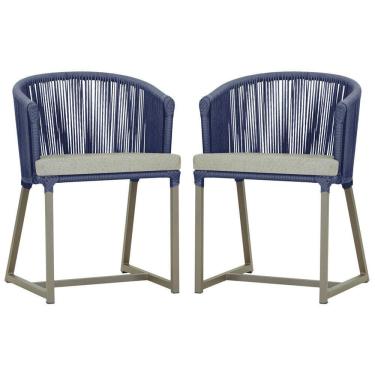 Imagem de 2 Cadeiras De Jantar Noronha Fendi Corda Náutica E3 Trama Azul