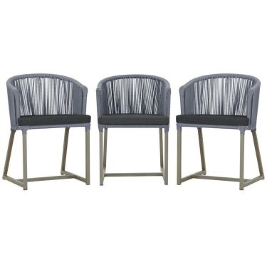 Imagem de 3 Cadeiras De Jantar Noronha Fendi Corda Náutica E11 Trama Prata