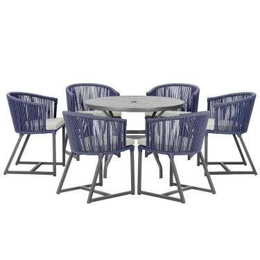 Imagem de Mesa E 6 Cadeiras E Noronha Preto E3 Trama  Azul