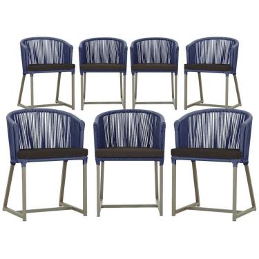 Imagem de 7 Cadeiras De Jantar área Noronha Fendi E9 Trama  Azul