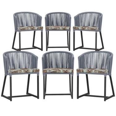 Imagem de 6 Cadeiras De Jantar área Noronha Preta E6 Trama  Prata