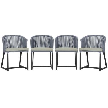Imagem de 4 Cadeiras De Jantar Noronha Preta Corda Náutica E3 Trama Prata