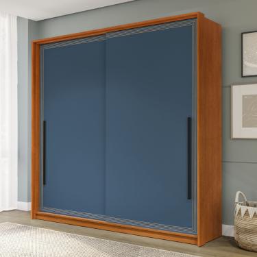 Imagem de Guarda Roupa Casal 2 Portas de Correr Valência Politorno - Freijo/Azul