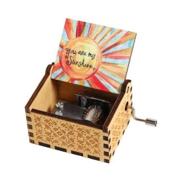Imagem de Caixa De Música De Madeira Esculpida Com Manivela Tema Feliz Natal Pre