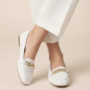 Imagem de Sapatilha Mocassim Feminina Off Bico Quadrado com Corrente Elegante Co