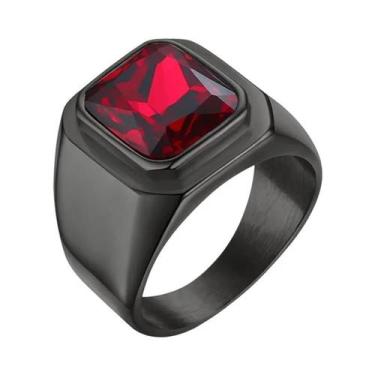 Imagem de Anel Masculino De Aço Inoxidável Preto Quadrado De 12,5mm Com Topo De 