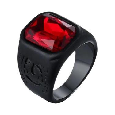 Imagem de Anel Masculino De Aço Inoxidável Preto Quadrado De 12,5mm Com Topo De 