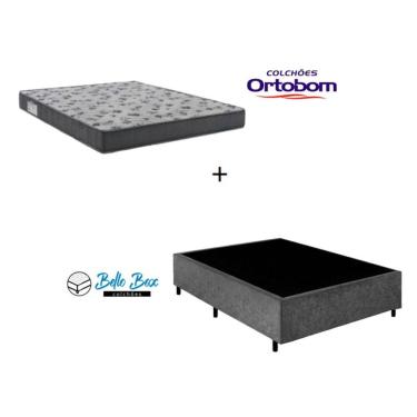 Imagem de Cama Box Casal 138 Suede Cinza com Colchão De Espuma - D33 Ortobom ISO 100 52x138x188
