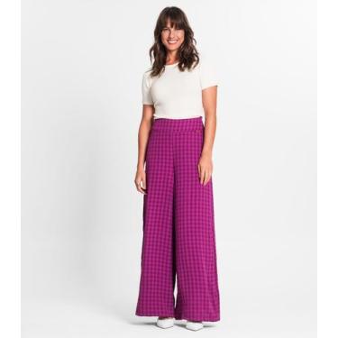 Imagem de Calça Pantalona Feminina Xadrez Endless Roxo, G, Roxo