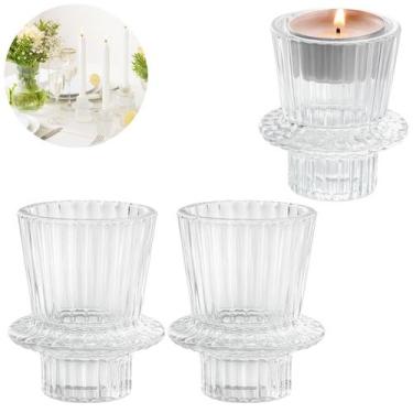 Imagem de 2 Castiçal de Vidro Cônico Porta Velas Decoração Tealight - Freecom