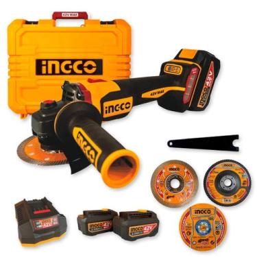 Imagem de Esmerilhadeira Angular A Bateria Ingco 42V P42M 115mm 1280W Com Maleta
