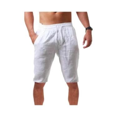 Imagem de Bermudas Masculinas De Verão Em Algodão E Linho Respirável, Cor Sólida