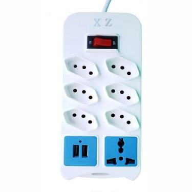 Imagem de FILTRO DE LINHA COM INTERRUPTOR 6 TOMADAS 2 Usb 1 Tomada Universal - C