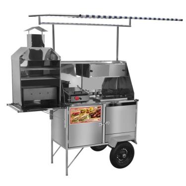 Imagem de Carrinho de Hot Dog + Lanche + Churrasco Luxo com Rodas Pneumáticas e Toldo - Cefaz