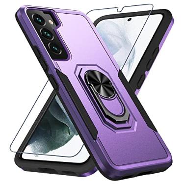 Imagem de Capa compatível com Samsung Galaxy S22 com protetor de tela [não é compatível com S22+], capa de celular resistente à prova de choque, anel de dedo embutido, suporte estável, lavanda 2022